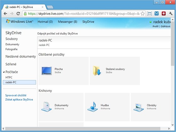 Klientsk� aplikace k �lo�i�ti SkyDrive um� zp��stupnit kompletn� obsah po��ta�e