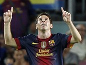Lionel Messi z Barcelony slav� g�l v �vodn�m kole �pan�lsk� ligy.