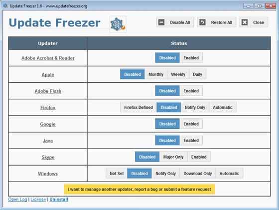 Update Freezer zajist�, aby v�s aktualizace softwaru nevyru�ovaly v nevhodnou