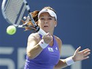 KONCENTRACE NA �DER. Polsk� tenistka Agnieszka Radwa�sk� na US Open v New Yorku.