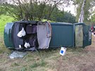 Dodávka, která havarovala u Kunžaku na Jindřichohradecku. Dodávka, která havarovala u Kunžaku na Jindřichohradecku.