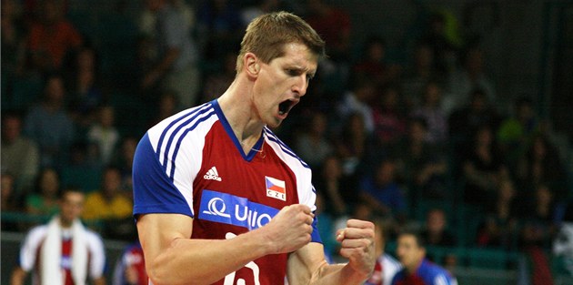 Český volejbalista Jan Štokr se raduje z úspěšného zakončení. Český volejbalista Jan Štokr se raduje z úspěšného zakončení.