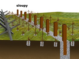 Překážka typu A se sestávala z ocelových sloupů zabetonovaných do prahu Překážka typu A se sestávala z ocelových sloupů zabetonovaných do prahu