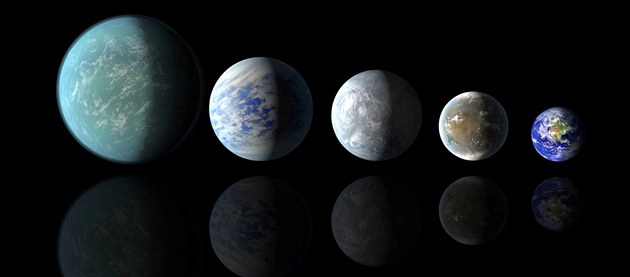 Poměrné velikosti planet objevených pomocí vesmírného teleskopu Kepler. Zleva:... Poměrné velikosti planet objevených pomocí vesmírného teleskopu Kepler. Zleva:...