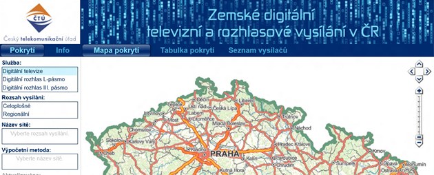 Služba pro vyhledávání pokrytí lokality digitálním signálem Služba pro vyhledávání pokrytí lokality digitálním signálem