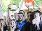Do Rigrových sadů přišli fandit fanoušci v národních barvách i lidé, kteří se... Do Rigrových sadů přišli fandit fanoušci v národních barvách i lidé, kteří se...