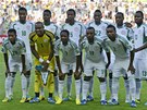 Fotbalist� Nig�rie p�ed duelem s Tahiti.