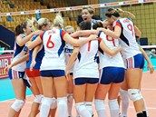 Radost českých volejbalistek na evropském šampionátu. Radost českých volejbalistek na evropském šampionátu.