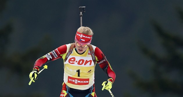 Gabriela Soukalová na trati stíhacího závodu v Ruhpoldingu. Gabriela Soukalová na trati stíhacího závodu v Ruhpoldingu.