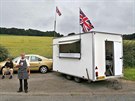 Danny, 51, poses for a photograph next to his snack trailer along the A69 near... Danny, 51, poses for a photograph next to his snack trailer along the A69 near...