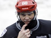 Jaromír Jágr před utkáním pod širým nebem. Jaromír Jágr před utkáním pod širým nebem.