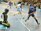 Momentka z florbalového duelu Mladá Boleslav - Otrokovice Momentka z florbalového duelu Mladá Boleslav - Otrokovice