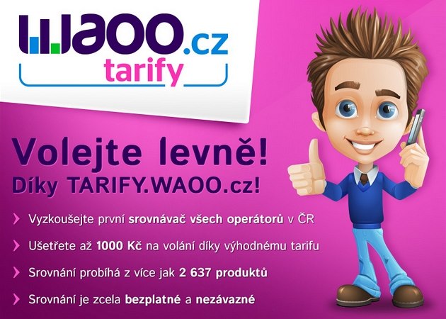 Porovnejte si tarify a volejte levněji díky srovnávači Tarify.WAOO.cz Porovnejte si tarify a volejte levněji díky srovnávači Tarify.WAOO.cz