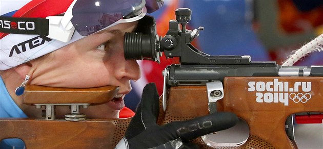 Česká biatlonistka Veronika Vítková při olympijském závodu ve smíšené štafetě.... Česká biatlonistka Veronika Vítková při olympijském závodu ve smíšené štafetě....