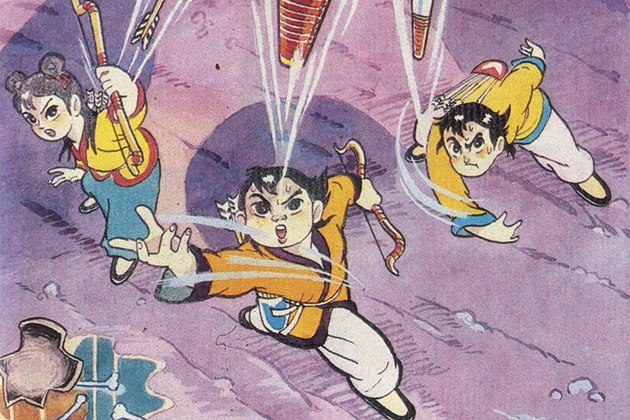 Ilustrace z korejské dětské knihy Chlapci zahubí bandity Ilustrace z korejské dětské knihy Chlapci zahubí bandity