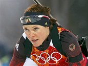 Německá biatlonistka Evi Sachenbacherová-Stehleová při olympijském závodu ve... Německá biatlonistka Evi Sachenbacherová-Stehleová při olympijském závodu ve...