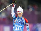 Česká biatlonistka Veronika Vítková v cíli štafetového závodu na 4x6 kilometrů.... Česká biatlonistka Veronika Vítková v cíli štafetového závodu na 4x6 kilometrů....