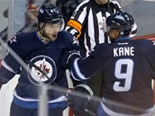 Michael Frolík a Evander Kane se radují z gólu Winnipegu. Michael Frolík a Evander Kane se radují z gólu Winnipegu.