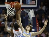 Jan Veselý z Denveru se pokouší zablokovat Ala Jeffersona z Charlotte. Jan Veselý z Denveru se pokouší zablokovat Ala Jeffersona z Charlotte.