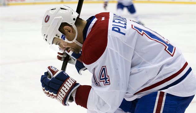 Tomáš Plekanec z Montrealu slaví gól. Tomáš Plekanec z Montrealu slaví gól.