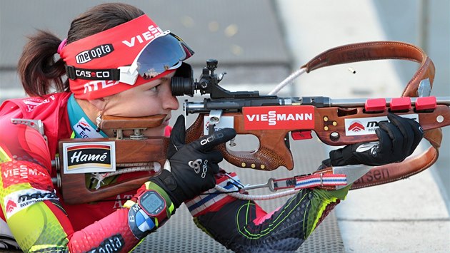 Veronika Vítková při biatlonové exhibici v Jablonci. Veronika Vítková při biatlonové exhibici v Jablonci.