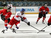 Momentka z utkání českých hokejistů do 18 let proti Švýcarsku. Momentka z utkání českých hokejistů do 18 let proti Švýcarsku.