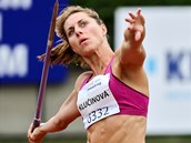 Eliška Klučinová při oštěpařské části sedmiboje na mítinku v Kladně. Eliška Klučinová při oštěpařské části sedmiboje na mítinku v Kladně.