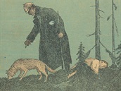 Rakouský četník se služebním psem u mrtvoly. Rakouský četník se služebním psem u mrtvoly.