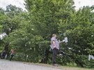 Vzrostlý habr ověšený úryvky z jeho děl má být jedním z připomenutí výročí... Vzrostlý habr ověšený úryvky z jeho děl má být jedním z připomenutí výročí...
