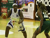 Strakonická basketbalistka Raven Berryová (vlevo) v akci, brání ji Whitney... Strakonická basketbalistka Raven Berryová (vlevo) v akci, brání ji Whitney...