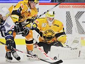 Litvínovský brankář Jakub Soukup zasahuje v utkání s Plzní. Litvínovský brankář Jakub Soukup zasahuje v utkání s Plzní.