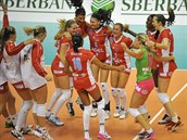 OSLAVNÝ TANEČEK. Prostějovské volejbalistky právě zdolaly favorizovanou Rabitu... OSLAVNÝ TANEČEK. Prostějovské volejbalistky právě zdolaly favorizovanou Rabitu...